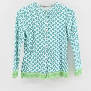 Barbara Gerwit Womens Cardigan Size XS Blue Green Coastal Preppy‎ Cotton Button